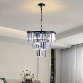 Black Luxury Crystal Chandelier Modern Chandeliers Lights Fixture Hanging Pendant Light Fixture, Dia 19.7 Inch-Blac