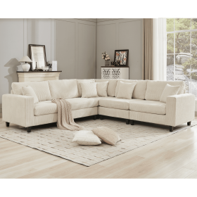 [NEW PACKAGING UPGRADE]Oversized Modular Sectional Sofa Set, L Shaped Couch,Corduroy ,Upholstered,Deep Seat,,5 Seat,5 Throw pillow and 6 back cushion