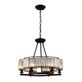 25.6" Round Black Frame Luxury Chandelier K9 Crystal Pendant Light