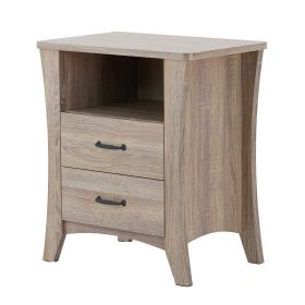 Rustic Natural Nightstand with 2 Drawers and Open Shelving