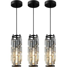 Modern Black Chandelier, Mini Crystal Chandelier, Kitchen Island Dining Room Bedroom Kitchen Sink Lighting (Black 3-Pack)