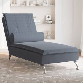 Massage Chaise Lounge with Bolster Dark Gray Velvet