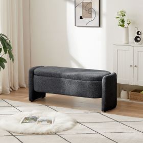 Ottoman Oval Storage Bench 3D Lamb Fleece Fabric Bench with Large Storage Space for the Living Room, Entryway and Bedroom,Dark,Grey