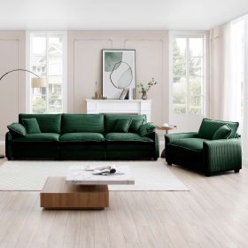 Mid-Century Modern Sofa Set of Two, One 3-Seater Sofa and One Single Seat Sofa with 2 Arm Pillows and 4 Throw Pillows