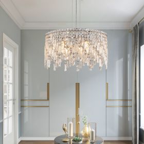 Luxurious Round Silver Crystal Chandelier, Contemporary Rectangular Pendant Light, (Bulbs Not Included)