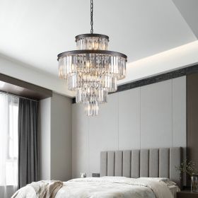 Black Luxury Crystal Chandelier Modern Chandeliers Lights Fixture Hanging Pendant Light Fixture, Dia 23.6 Inch-Base