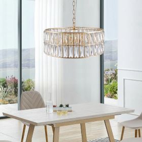 Modern Crystal Drum Chandelier, 6-Light Pendant Lighting Fixture with Golden Metal Frame