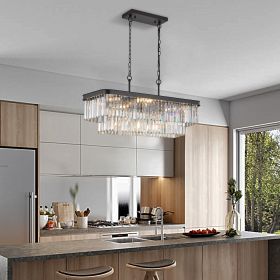 Chandeliers, Rectangular Crystal Chandelier Adjustable,E12 Modern Industrial Crystal Lights