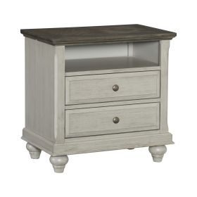 Classic Light Gray Finish 1pc Nightstand with 2x Drawers and Storage Cubby Dark Brown Top Modern Farmhouse Design Bedroom Furniture Side Table