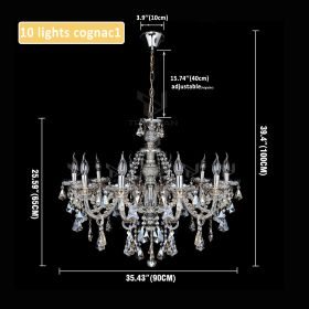 TRY-YEAN Vintage Crystal 10 Arm Cognac Chandelier Classic K9 Crystals Drop Pendant Lighting E14