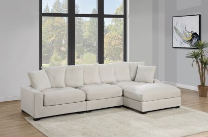 Contemporary Beige Color 4pc Modular Sectional Set Corduroy Couch LAF & RAF Chairs Armless Chair Ottoman Living Room Furniture