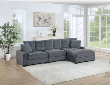 Contemporary Dark Gray 4pc Modular Sectional Set Corduroy Couch LAF & RAF Chairs Armless Chair Ottoman Living Room Furniture