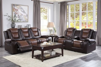 Modern Luxury Living Room Sofa Set 2pc Reclining Sofa Loveseat Formal Furniture Premium Faux Leather Upholstery Comfortable Two-Tone Brown Finish