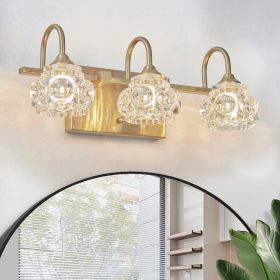 Modern Crystal Bathroom Vanity Light, 3-Light Golden Wall Sconce with Clear Glass Shade, Elegant Wall Mount Lighting