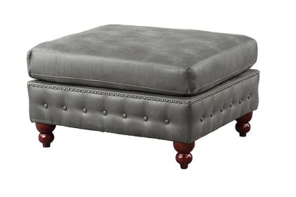 1pc Cocktail Ottoman Slate Gray Breathable Leatherette Tufted Nailhead Wooden Legs Living Room Furniture