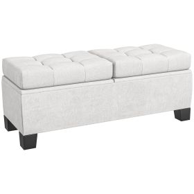 46" Storage Ottoman Bench, Upholstered End of Bed Bench with Steel Frame, Button Tufted Storage Bench with Safety Hinges for Living Room, Entryway