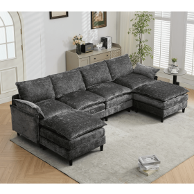 [NEW ARRIVED]Modular Sofa,U Shaped Cloud Couch Comfy Set ,6-Seater, 2 Armrest Pillows,Convertible Sectional Couch, Living Room,Apartment