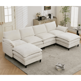 [NEW ARRIVED]Modular Sofa,U Shaped Cloud Couch Comfy Set ,6-Seater, 2 Armrest Pillows, Convertible Sectional Couch, Living Room,Apartment