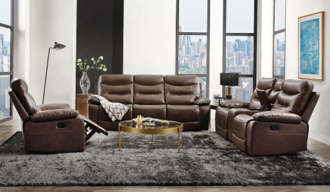 Aashi Brown Leather-GEL Match 3PCS Recliner Living Room Set