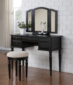 Bedroom Contemporary Vanity Set w Foldable Mirror Stool Drawers Black Color