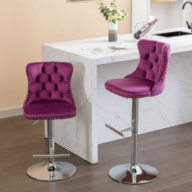 Swivel Velvet Barstools Adjusatble Seat Height from 25-33 Inch, Chrome base Bar Stools with Backs Comfortable Tufted for Home Pub and Kitchen Island