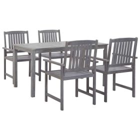 5 Piece Patio Dining Set Gray Solid Acacia Wood