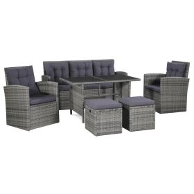 6 Piece Patio Lounge Set with Cushions Poly Rattan Gray