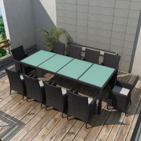 11 Piece Patio Dining Set with Cushions Poly Rattan Black