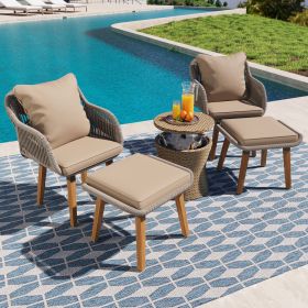 K&K 5 Pieces Patio Furniture Chair Sets, Patio Conversation Set With Wicker Cool Bar Table, Ottomans, Outdoor Furniture Bistro Sets for Porch,Backyard