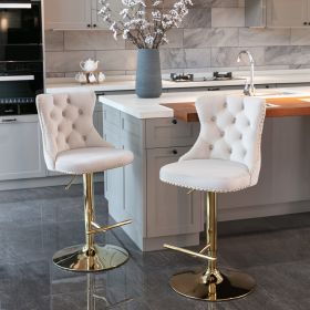 A&A Furniture,Golden Swivel Velvet Barstools Adjusatble Seat Height from 25-33 Inch