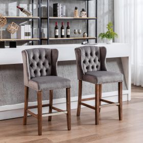 A&A Furniture,Counter Height Bar Stools, Upholstered 27" Seat Height Barstools, Wingback Breakfast Chairs with Nailhead-Trim & Tufted Back, Wood Legs