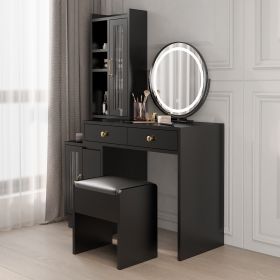 Makeup Vanity Table and Slim Armoire Wardrobe Set, Dressing Table with LED Mirror and Power Outlets and 2 Drawers