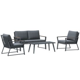 4 Piece Patio Furniture Set, Aluminum Conversation Set, Outdoor Garden Sofa Set with Armchairs, Loveseat, Center Coffee Table and Cushions, Dark Grey