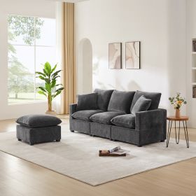 [VIDEO provided] [New] 84*57" Modern Modular Sofa, 4 Seat Chenille Sectional Couch Set with 2 Pillows Included