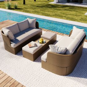 U_Style Customizable Outdoor Patio Furniture Set, Wicker Furniture Sofa Set with Thick Cushions, Suitable for Backyard, Porch.