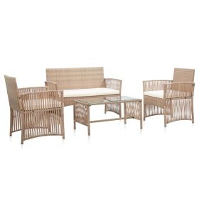 4 Piece Patio Lounge Set with Cushions Poly Rattan Beige