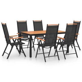 7 Piece Patio Dining Set Aluminum Black