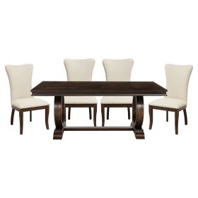 Modern Traditional 5pc Dining Set Table with Extension Leaf and 4 Upholstered Chairs Dark Cherry Finish Wooden Kitchen Dining Furniture