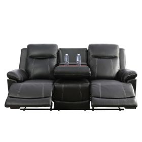 81 inch modern faux leather 3 seater sofa couch with 2 cup holders and two recliner chaise,recliner sofa with padded armrest for living room