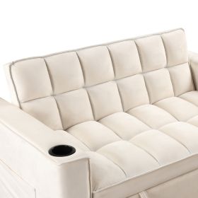 55.3" 4-1 Multi-functional Sofa Bed with Cup Holder and USB Port for Living Room or Apartments Milky White