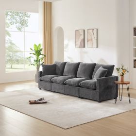 [VIDEO provided] [New] 110*29" Modern Modular Sofa, 4 Seat Chenille Sectional Couch Set with 2 Pillows Included