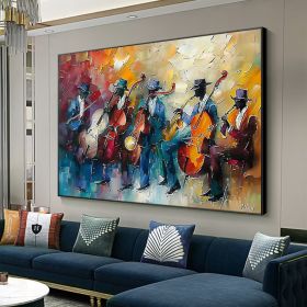 Abstract Jazz Music Oil Painting on Canvas Large Wall Art Original Black Jazz Club Art Custom Painting Modern Living Room Home Decor Gift (style: 01, size: 90x130cm)