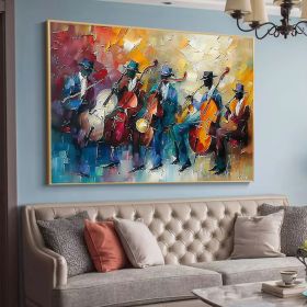 Abstract Jazz Music Oil Painting on Canvas Large Wall Art Original Black Jazz Club Art Custom Painting Modern Living Room Home Decor Gift (style: 01, size: 140x210cm)