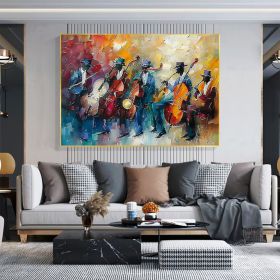 Abstract Jazz Music Oil Painting on Canvas Large Wall Art Original Black Jazz Club Art Custom Painting Modern Living Room Home Decor Gift (style: 01, size: 50x70cm)